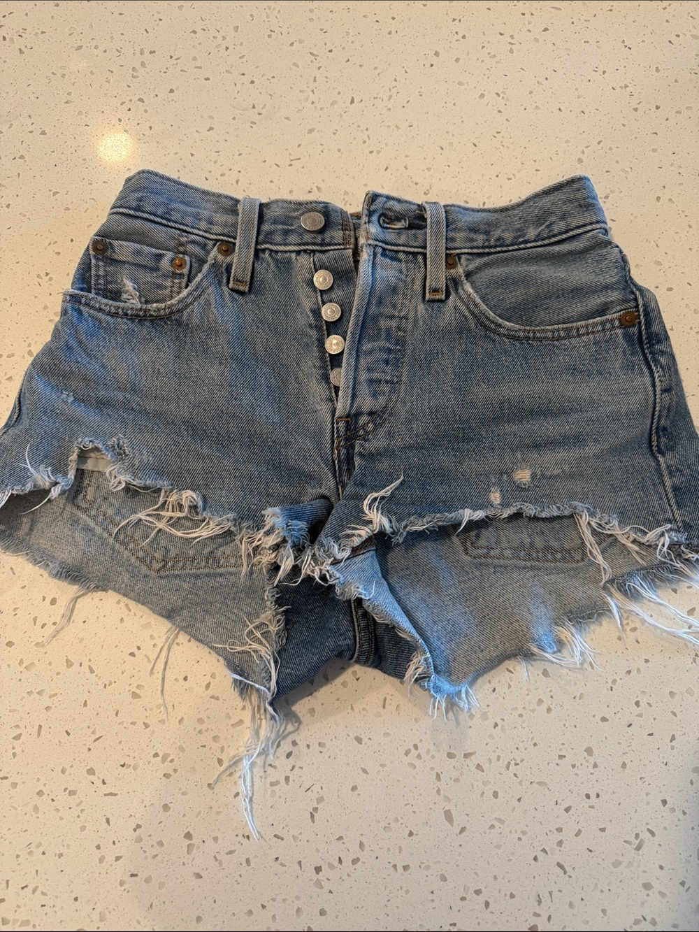 Levi's Frayed High-Rise Denim Shorts - Blue